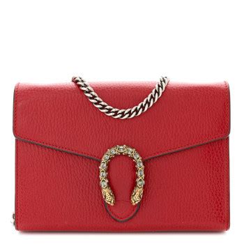 GUCCI Calfskin Mini Dionysus Chain Wallet Hibiscus Red 